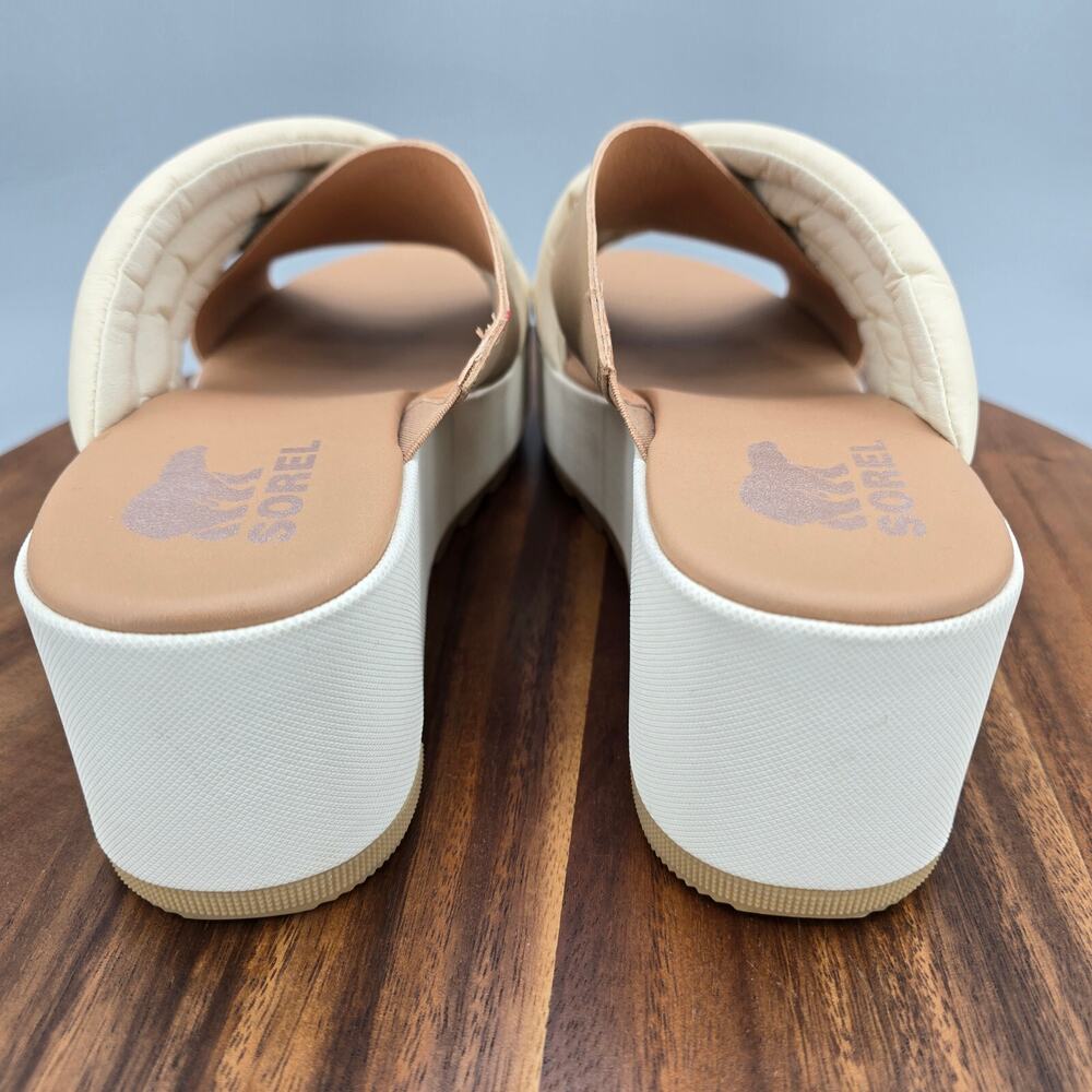 Sorel Cameron Sandals Womens 10 Chalk Beige Slip On Leather Wedge Platform Slide - Picture 4 of 8